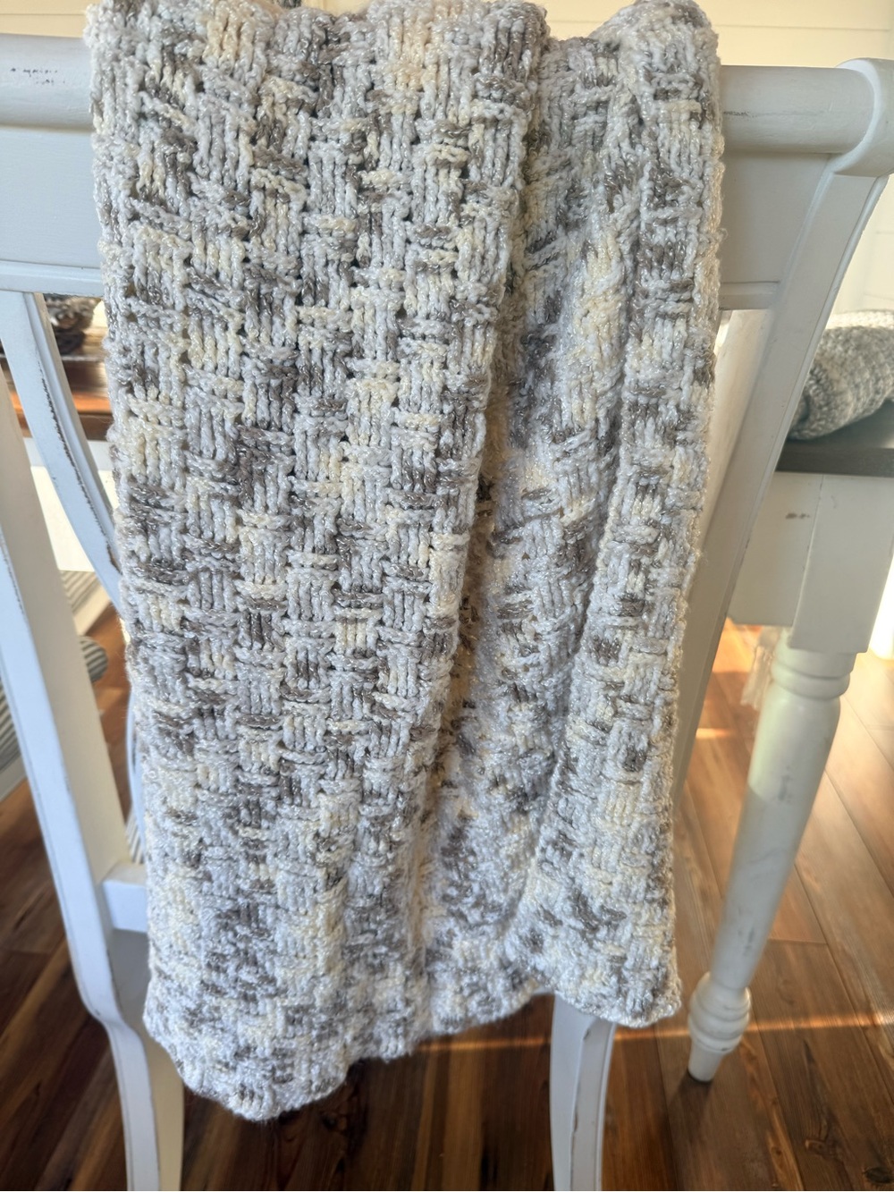 Neutral Basketweave Cozy Throw Blanket in Cream and Light Brown